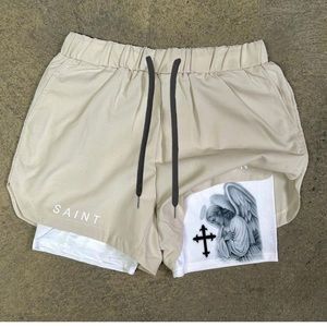 Angel Print Double Layer Quick Dry Shorts Size S New